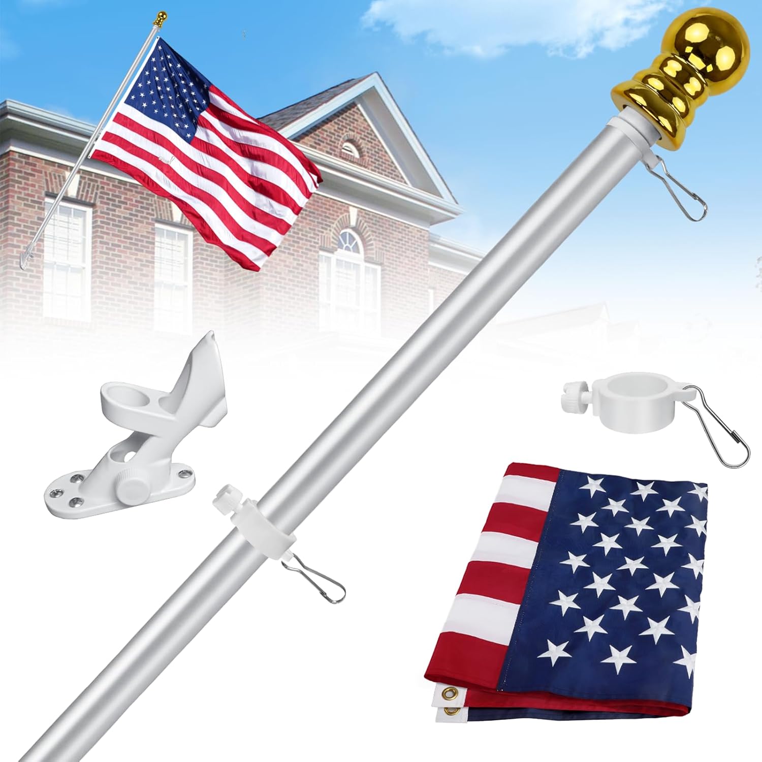 American Flag Pole Kit with US Flag and Spinning Pole