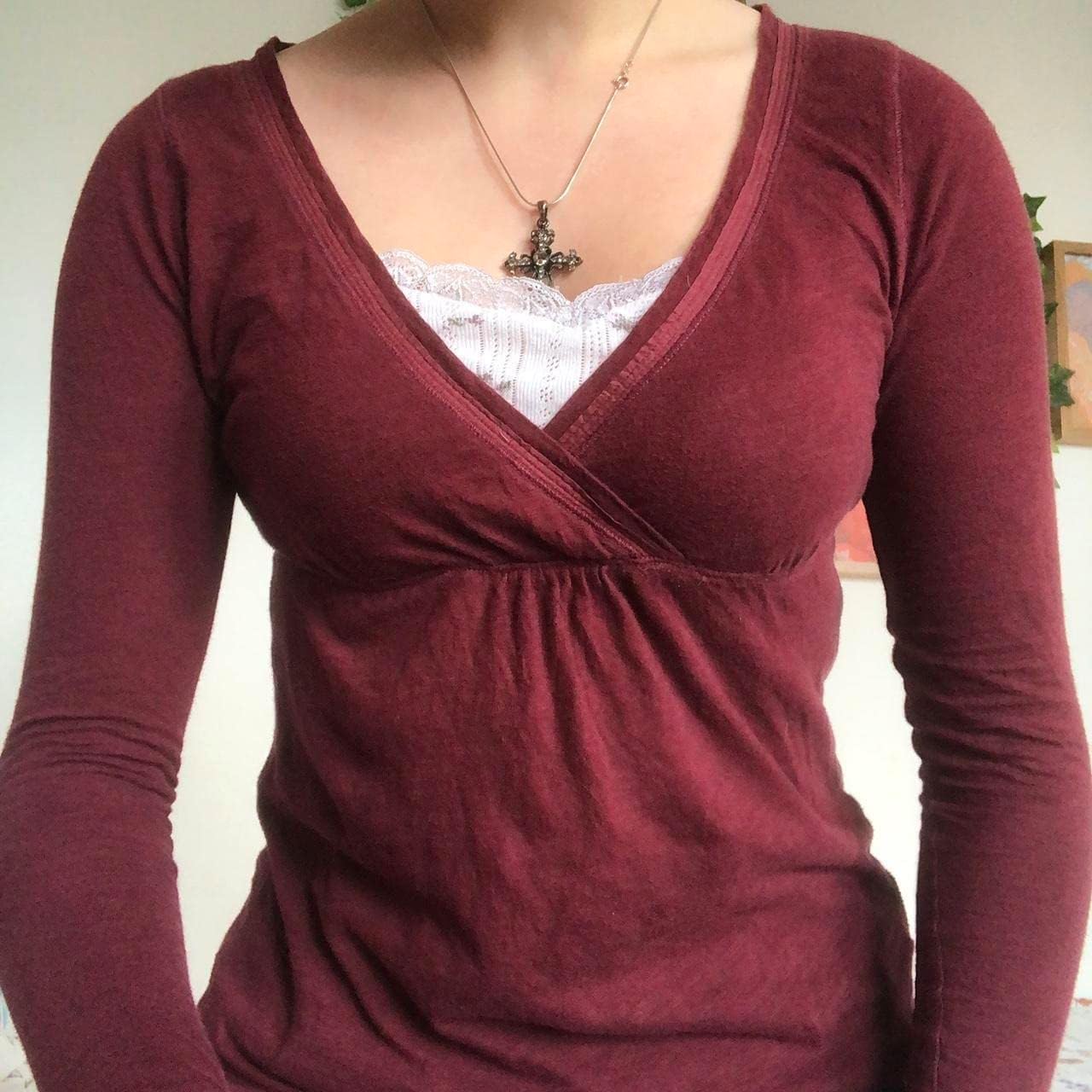 Women Y2K Lace Patchwork Tee Top Long Sleeve Fairy Grunge T-Shirts Vintage Aesthetic Slim Crop Top Harajuku Top - Image 3