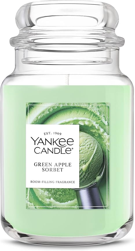 Yankee Candle Large Jar Scented Candle with up to 150 Hour Burn Time, Premium Plant Wax Blend for Consistent Burn, 22 oz Jar Candle with Room Filling Fragrance, Green Apple Sorbet