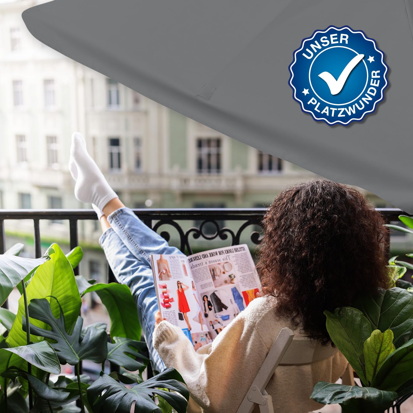EASYmaxx Sonnenschirm rechteckig | 230 x 140 x 253 cm | für Balkon und Terrasse | passgenau für Wände | mit praktischer Handkurbel und Sonnenschutz UV-Schutz 40+ | spendet Schatten
