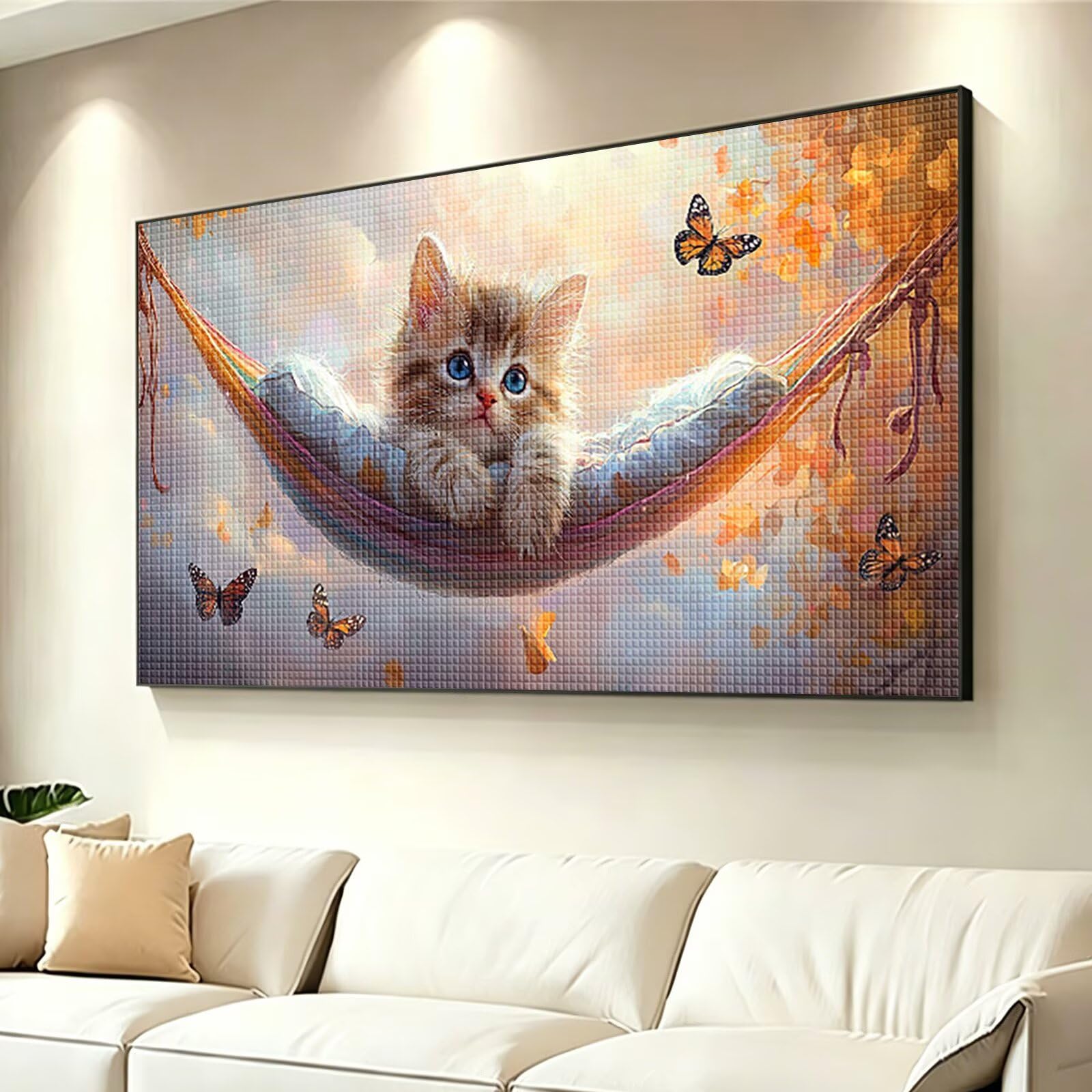 Diamond Painting Grande 160x80cm Gato Diamond Painting Adultos, DIY Mariposa Pintura de Diamante Manualidades Adultos, 5D Cuadrado Rhinestone Bordado Punto de Cruz para Home Decoration Regalo 0J-247