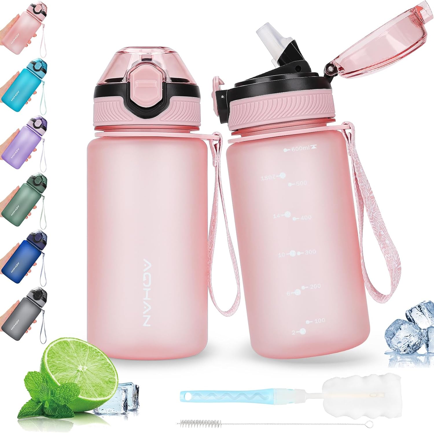 AOHAN 600ML Water Bottle with Leak Proof Flip Top Lid, BPA Free Sport