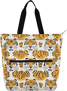 Kids Tote Bags for Kids Boys Girls, Cartoon Cute Tigers Yellow Water-resistant Library Shoulder Bag Handbag with Zipper for School Shopping Beach