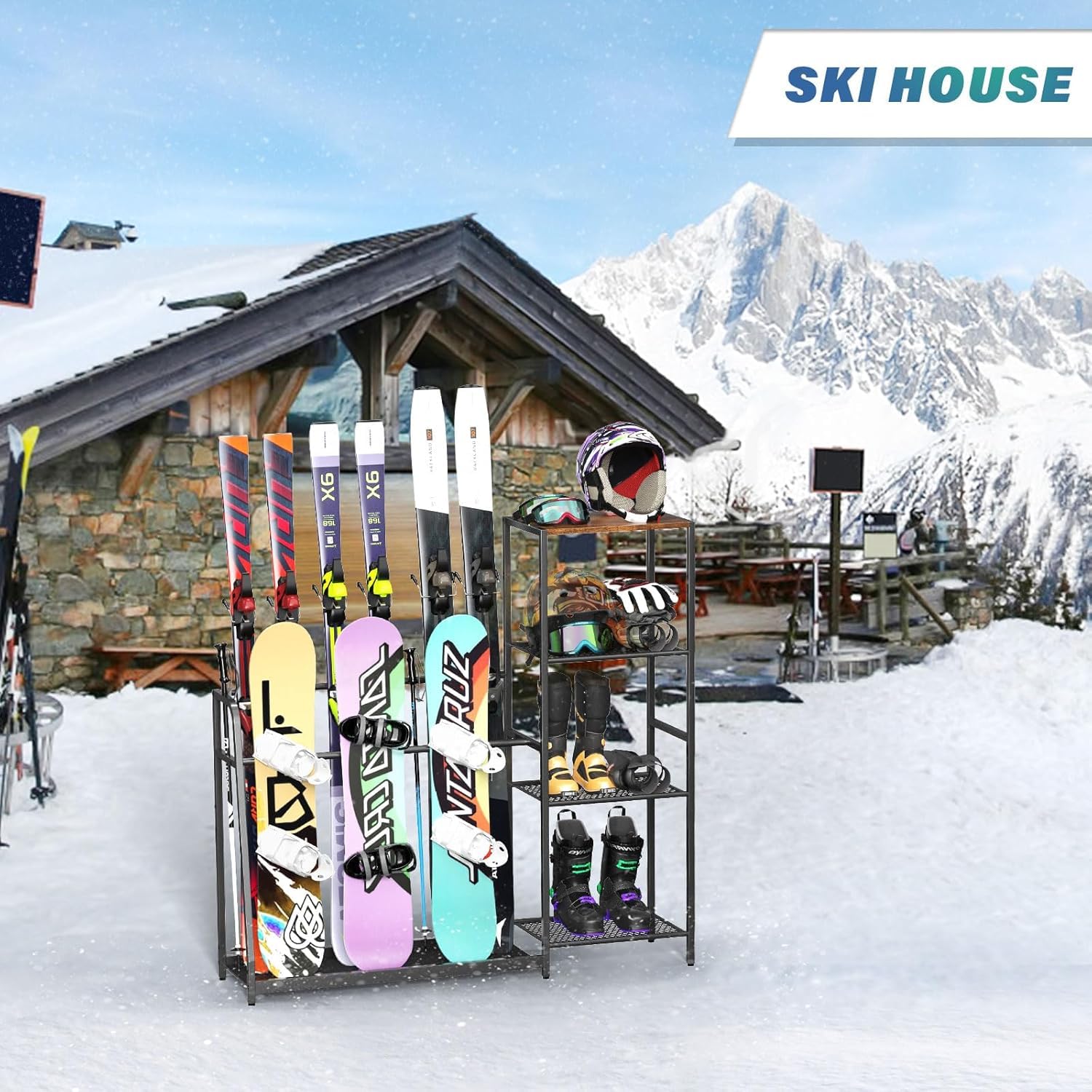 Support de skis en acier, étagère de rangement pour garage, porte-skis autonome