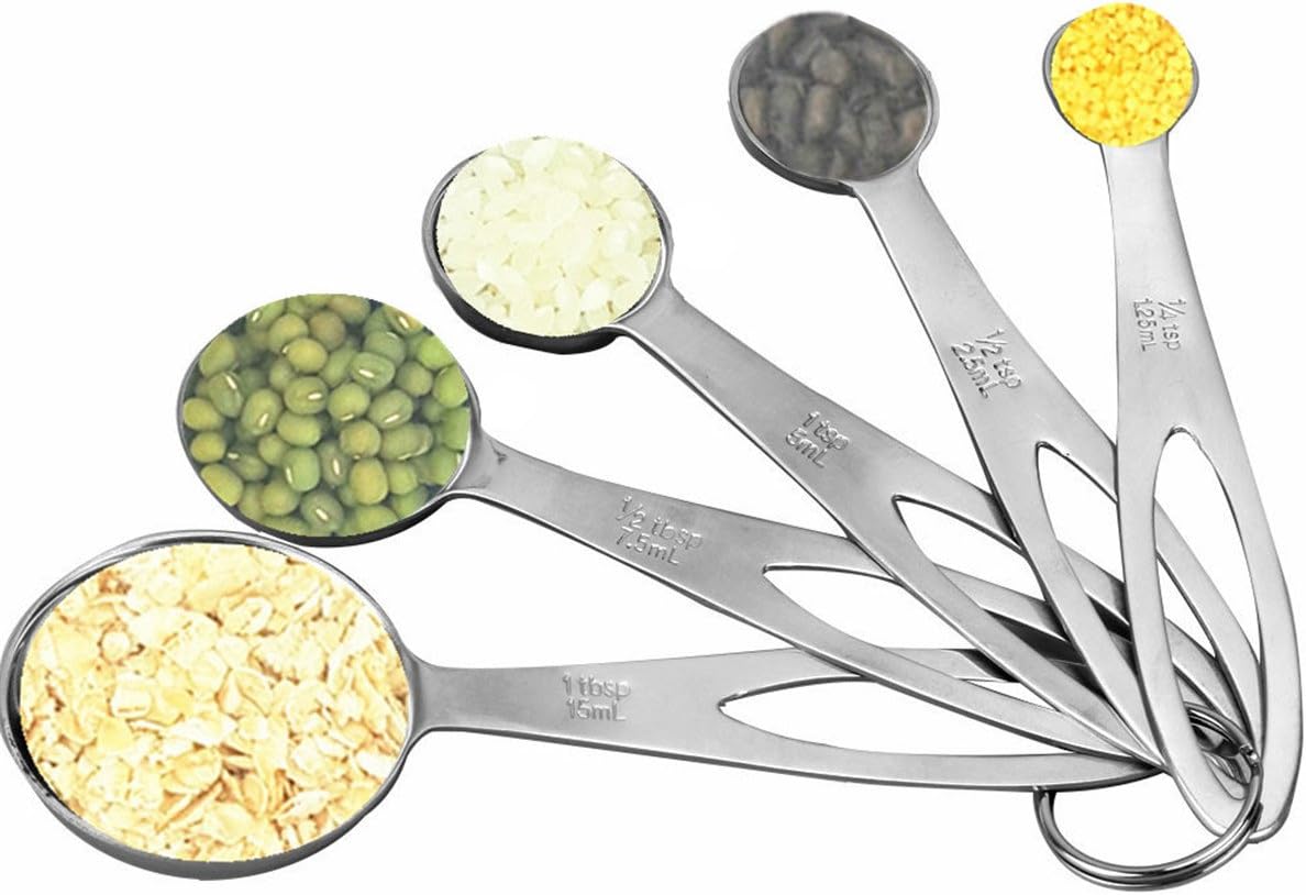 5 pcs/Set Stainless Steel Measuring Spoons Cups Useful Kitchen Baking Tool Utensil Tea Coffee Scoops 5 Sizes 1.25/2.5/5/7.5/15ml