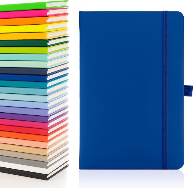 Notes London A5 Notebook with Lined Pages , Pen Loop and Expandable Paper Pocket Hardback Journal Notepad Note Book New Notes Diary Pad (Blue)