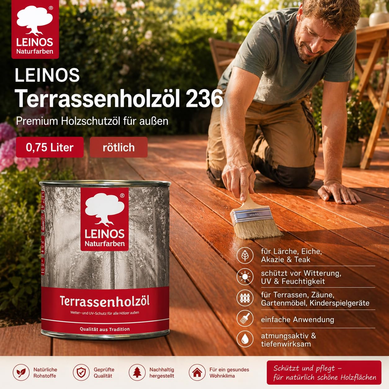 Leinos 236 naturalny olej do drewna na zewnątrz 002 bezbarwny 0,75 l