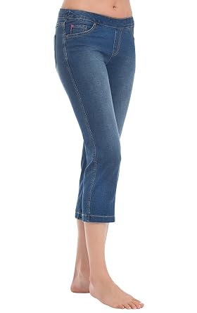 PajamaJeans Womens Capri Pants for Summer - Pedal Pushers Pull-on Capris - Casual Shorts Knickers Skimmers, Bluestone Blue, XS