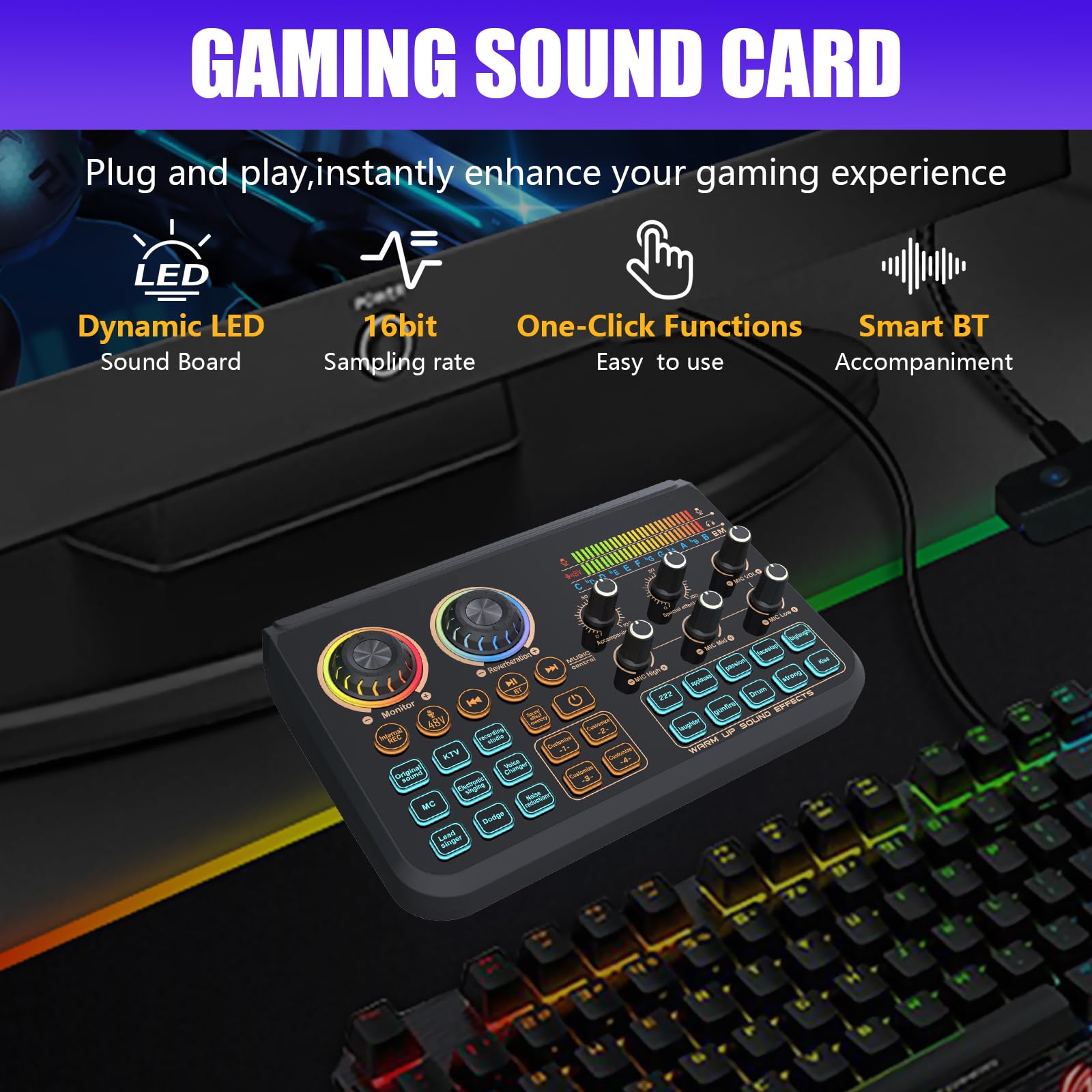 Mixer Audio con Scheda Audio Live, Mixer DJ con Cambia Voce Interfacce Audio Multiple Effetti Sonori Fai da te e Mixer per Musica di Sottofondo TikTok Karaoke Gaming e Streaming Live