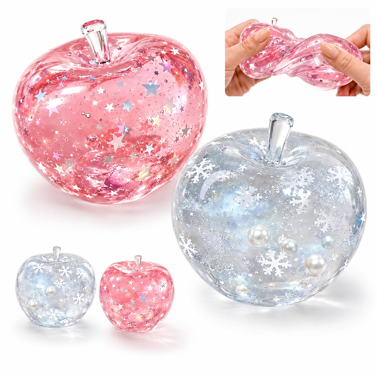 Apple Squishy, Squishy Apple Sensory Tool, Pink Star And Snowflakes Maltose Apple Squishy, Stress Relief for Peoples, Portable Fidget Tool for Office , 6 cm Squishys , Slushy Apples Squishy