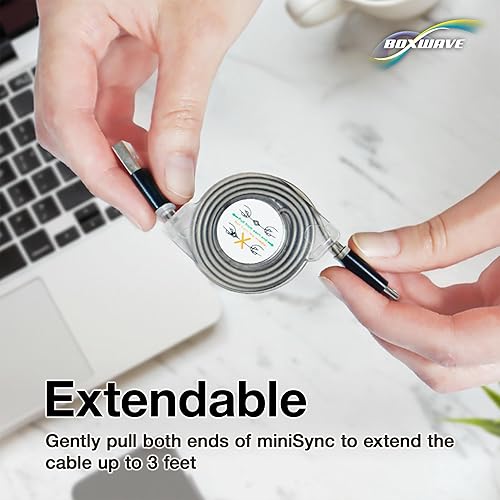 Miniatura 4 de BoxWave Cable compatible con tándem t bomba de insulina Slim X2 - miniSync, cable de sincronización portátil retráctil