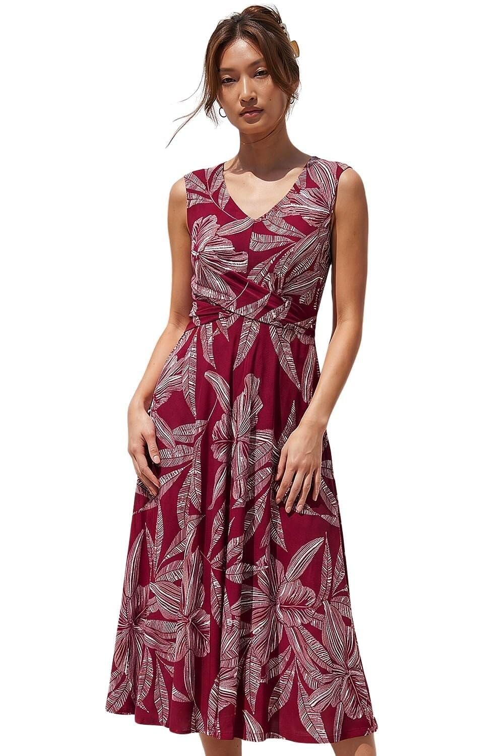 Roman Originals Maxi Dress for Women UK Ladies Twist Knot Front Empire Waist Summer Party Casual Holiday Bohemian Beach Cruise Evening Long Sleeveless V Neck Jersey
