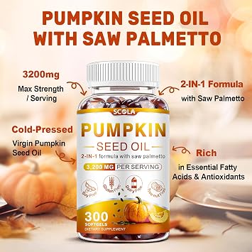 SCOLA Pumpkin Seed Oil with Saw Palmetto,3200mg/Serving,300 Softgels