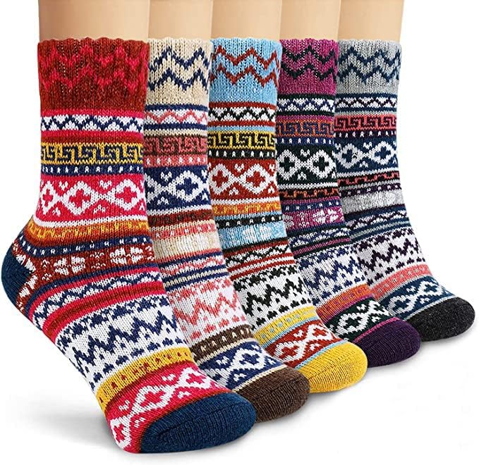 ICEIVY 5 Pack Womens Warm Fuzzy Socks Winter Wool Cozy Casual Socks for Women with Beautiful Gift Box