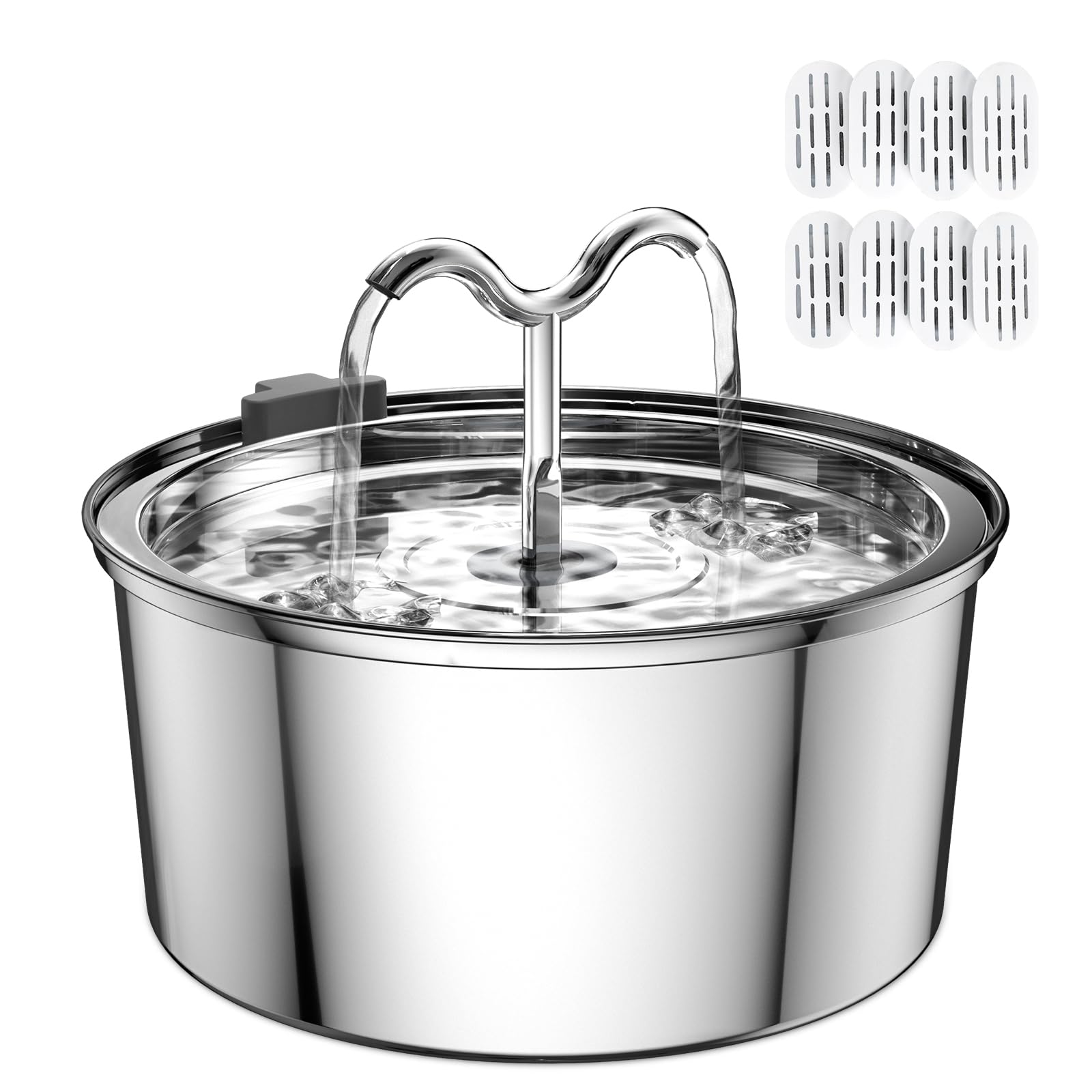 DOOOB Fontanella per Gatti, 3.2L Fontana per Gatti, Automatico Fontanella Gatto Acciaio con Pompa Ultra Silenziosa, Fontana per gatti acciaio inox con 8 Filtris e 8 Spugnes