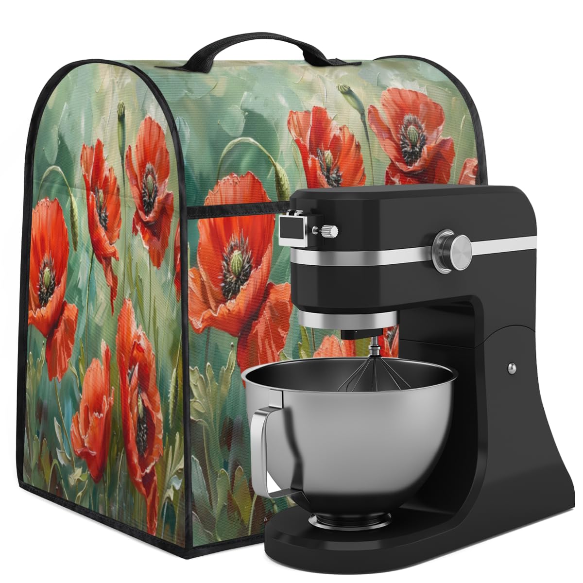 Coffee Maker Cover Flower Poppy Red Kitchen Appliance Covers Small Appliance Covers Blender Cover Juicer Cover Dust Covers for Kitchen Appliances with Top Handle and Pockets,Washable,B900