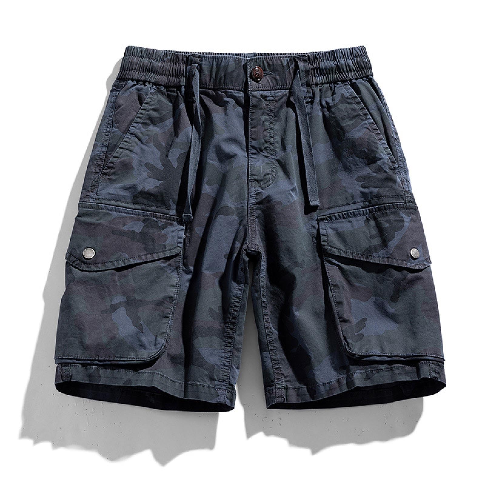 GRFIT Pantaloncini Short Uomo Pantaloncini Stile Funzionale Tasche Uomo vestibilità Ampia Figura Larga Pantaloni Cinque Pezzi Giovani 34 Blue1