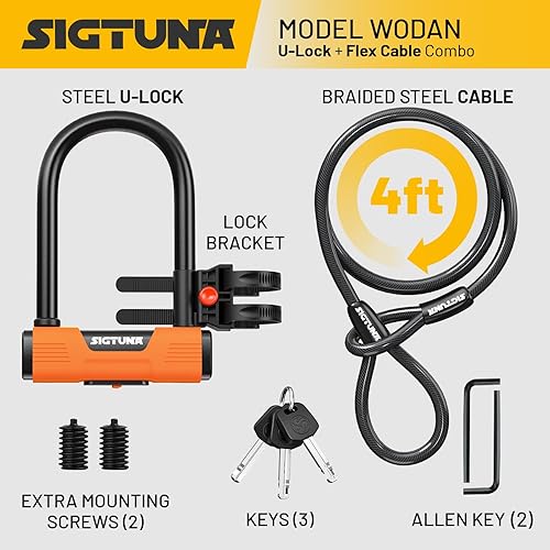 Miniatura 2 de SIGTUNA Candados para bicicleta  0.630in resistente en U con grillete de bloqueo en U y soporte de bloqueo de bicicleta + cadena de acero de