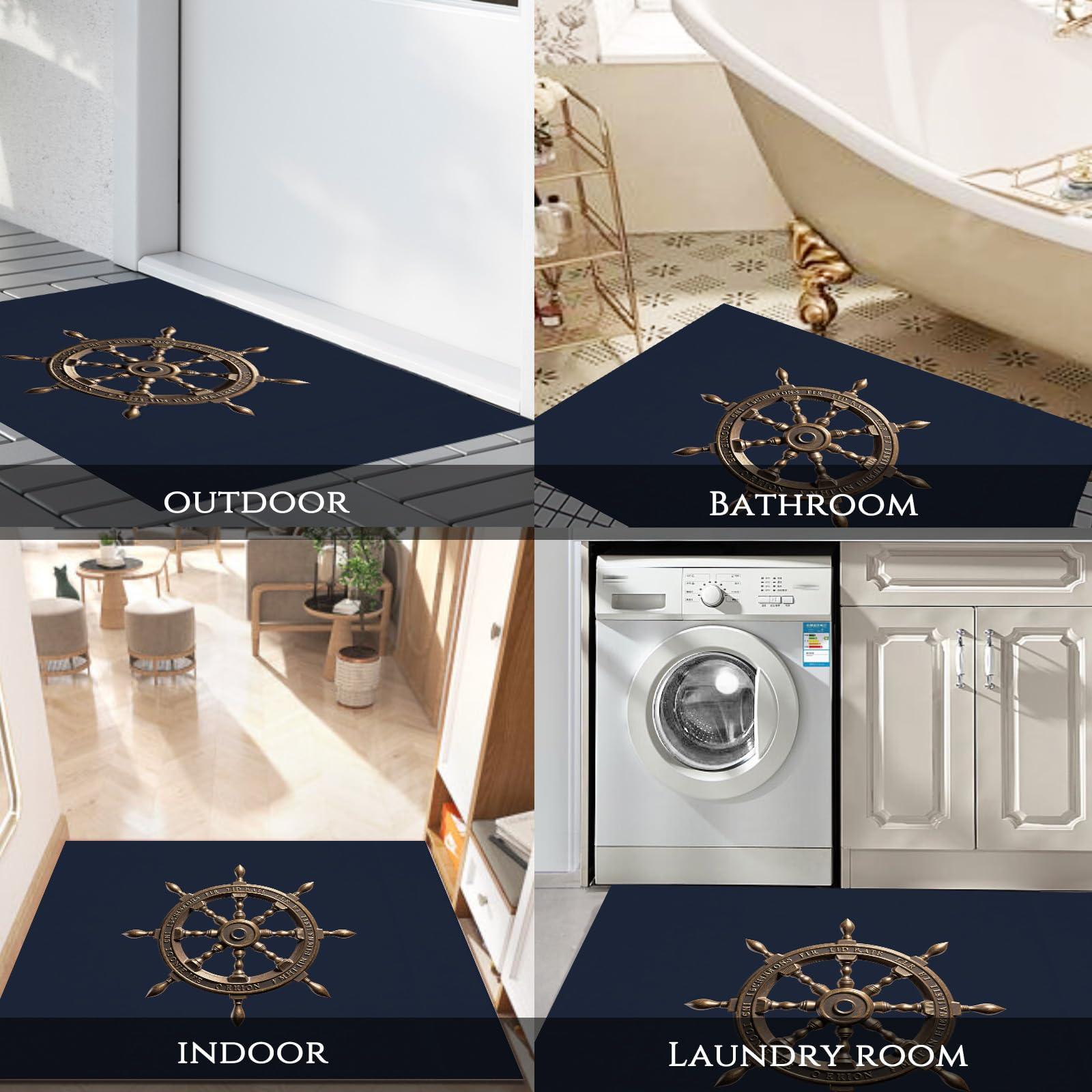 Tappeto Diagramma Del Timone Della Nave Classica Ingresso Interno, Zerbino Tappeti Stile Nautico Classico 80 X 120 Cm Antiscivolo Lavabile In Lavatrice Bronzo Camera Da Letto Entrata Scendiletto