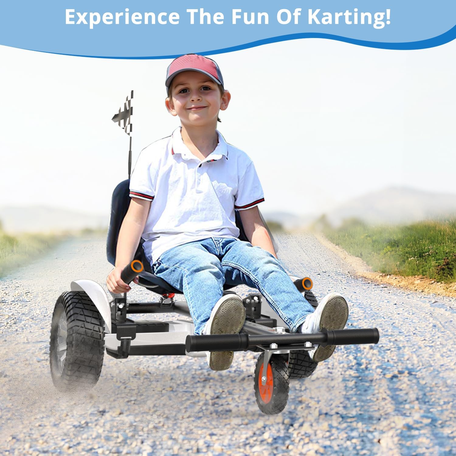 G-CYCLE Hoverboard Attachment with Rear Shock Absorption, Hoverboard Go Kart Accessory for 6.5" 8" 10" Hover Board, Adjustable Frame Length & Off-Road Rubber Wheel(Without Hoverboard)