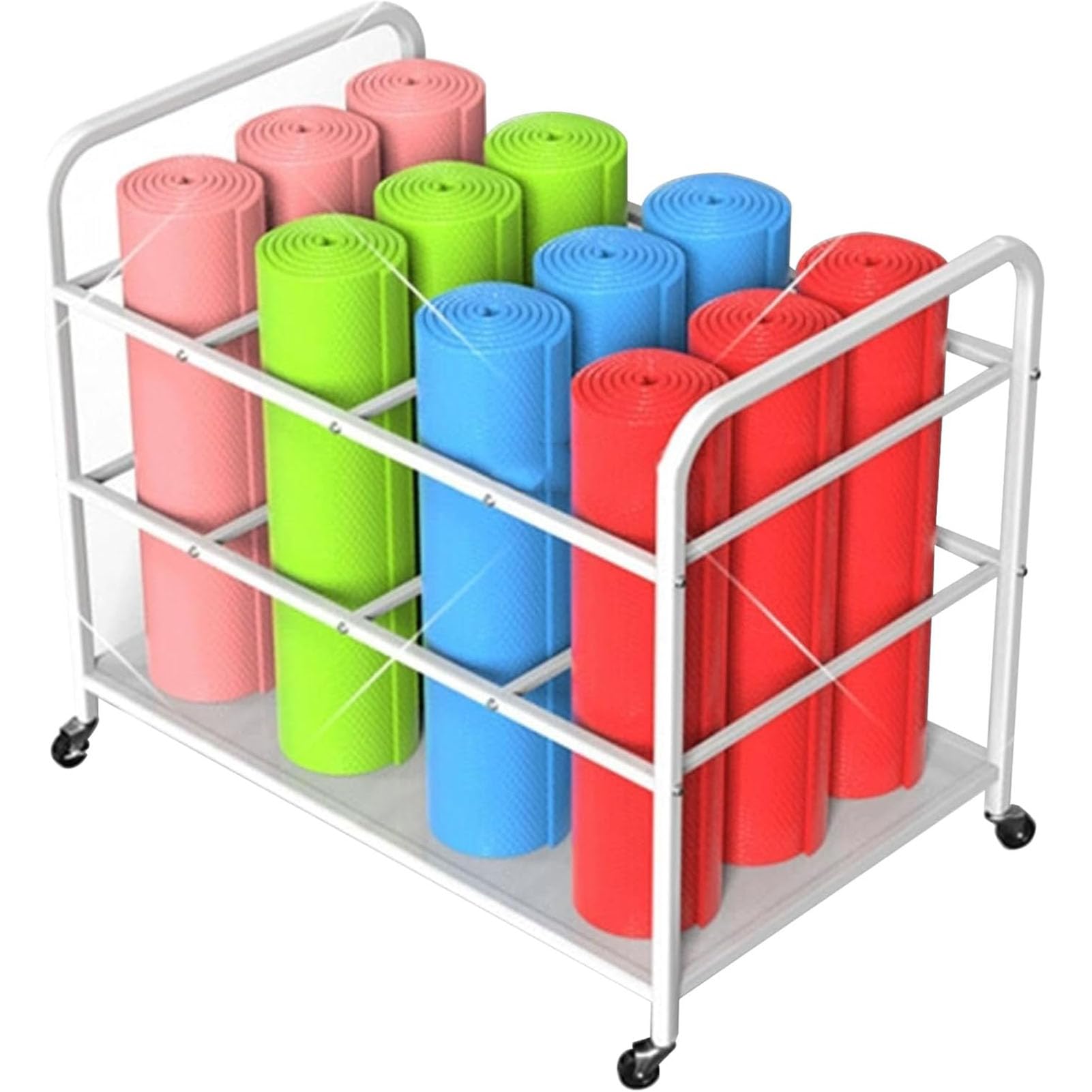 Étagère de rangement pour tapis de yoga mobile grand format en métal noir
