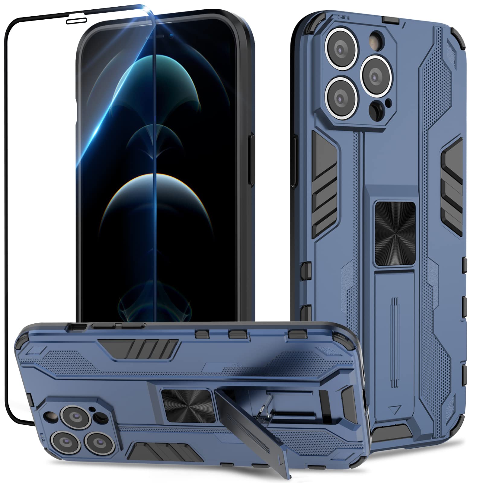 Funda para Samsung Galaxy A13 4G con Cristal Templado Protector Pantalla, Carcasa Antigolpes con Soporte anular metálico, Case Protectora de Grado Militar, Negro — view 249