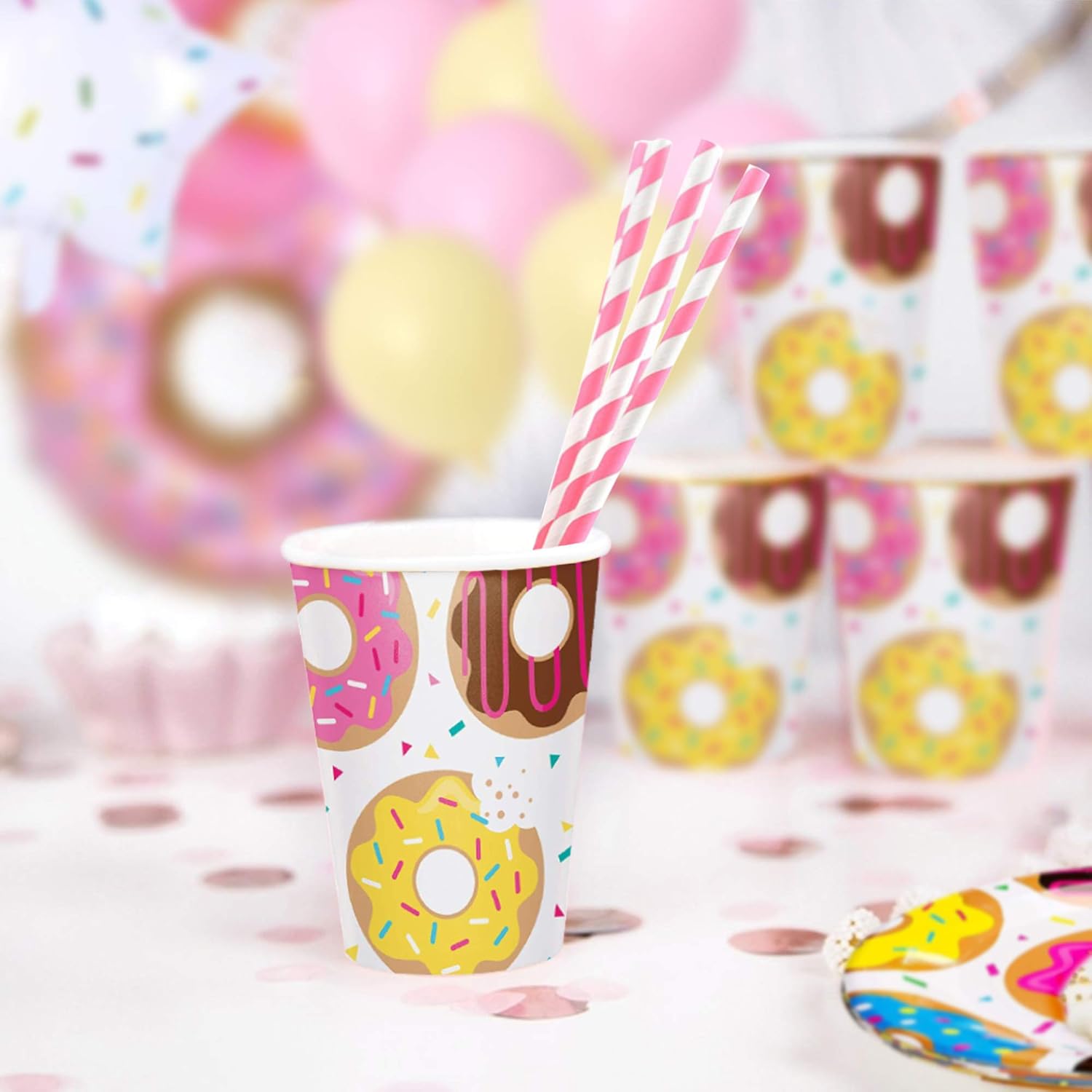 Donut Party Supplies (Donut Plates, Cups, Napkins, Straws (25 serves))