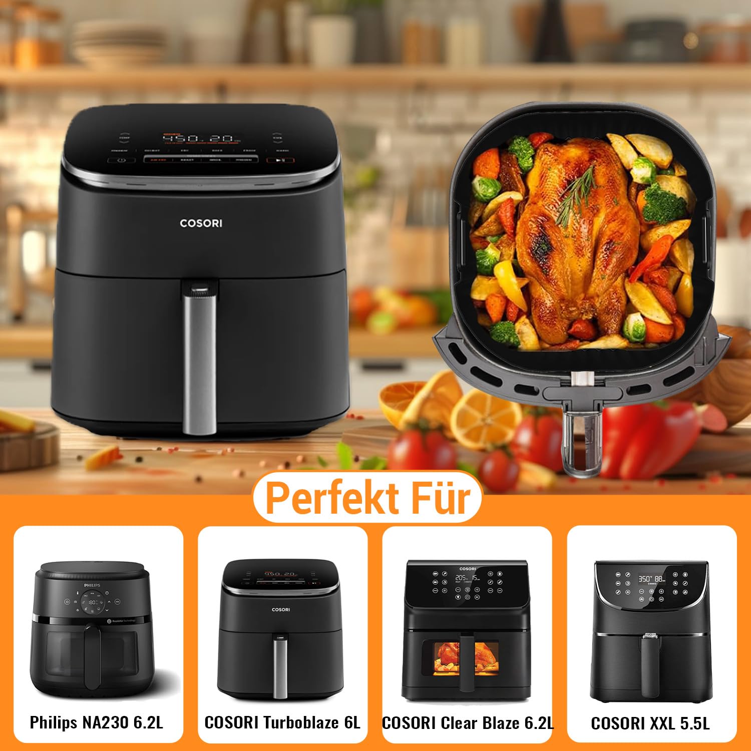 Airfryer - Accesorio para freidora de aire caliente COSORI Turboblaze 5,5 L/6 L/6,2 L, accesorio para freidora de aire caliente Philips 2000 Serie 6,2L, Russell Hobbs XXL 8L, incluye 3 moldes de