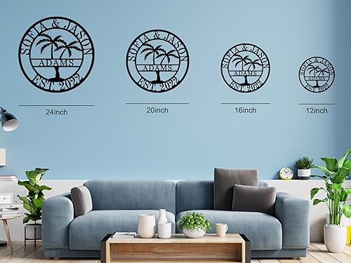 Miniatura 7 de Placa de arte de metal de palmera personalizada  Letrero de monograma de playa  Decoración de pared con nombre de familia