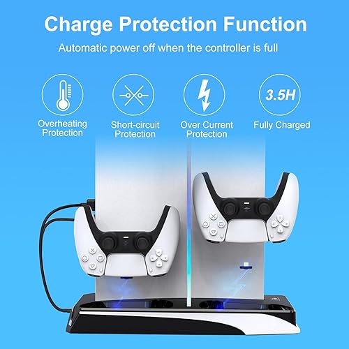 Miniatura 6 de Cooling Station with RGB for PS5,LANCUBE Stand with Cooling Fan and Controller Charger, Vertical Stand for PS5 Console with Headset Holder,for