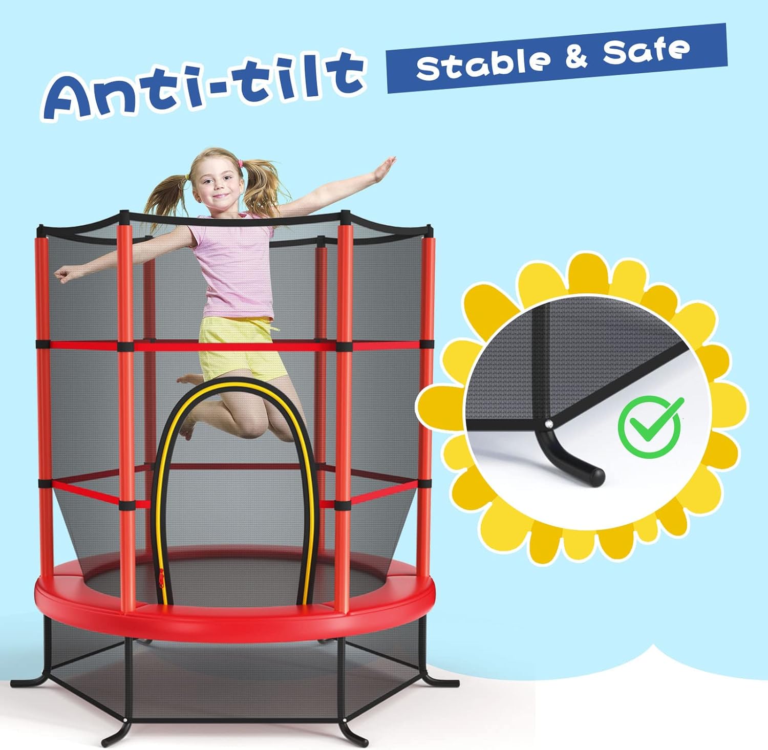 Giantex 55'' Mini Kids Trampoline With Safety Enclosure Net, ASTM Approved, No-Gap Safe Design, Easy to Assemble 4.6 Ft Outdoor Indoor Small Toddler
