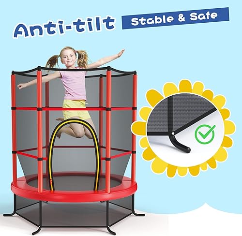 Miniatura 4 de Giantex - Trampolín infantil de 55, con red de seguridad y almohadilla de resorte, marco de acero resistente con cremallera integrada,