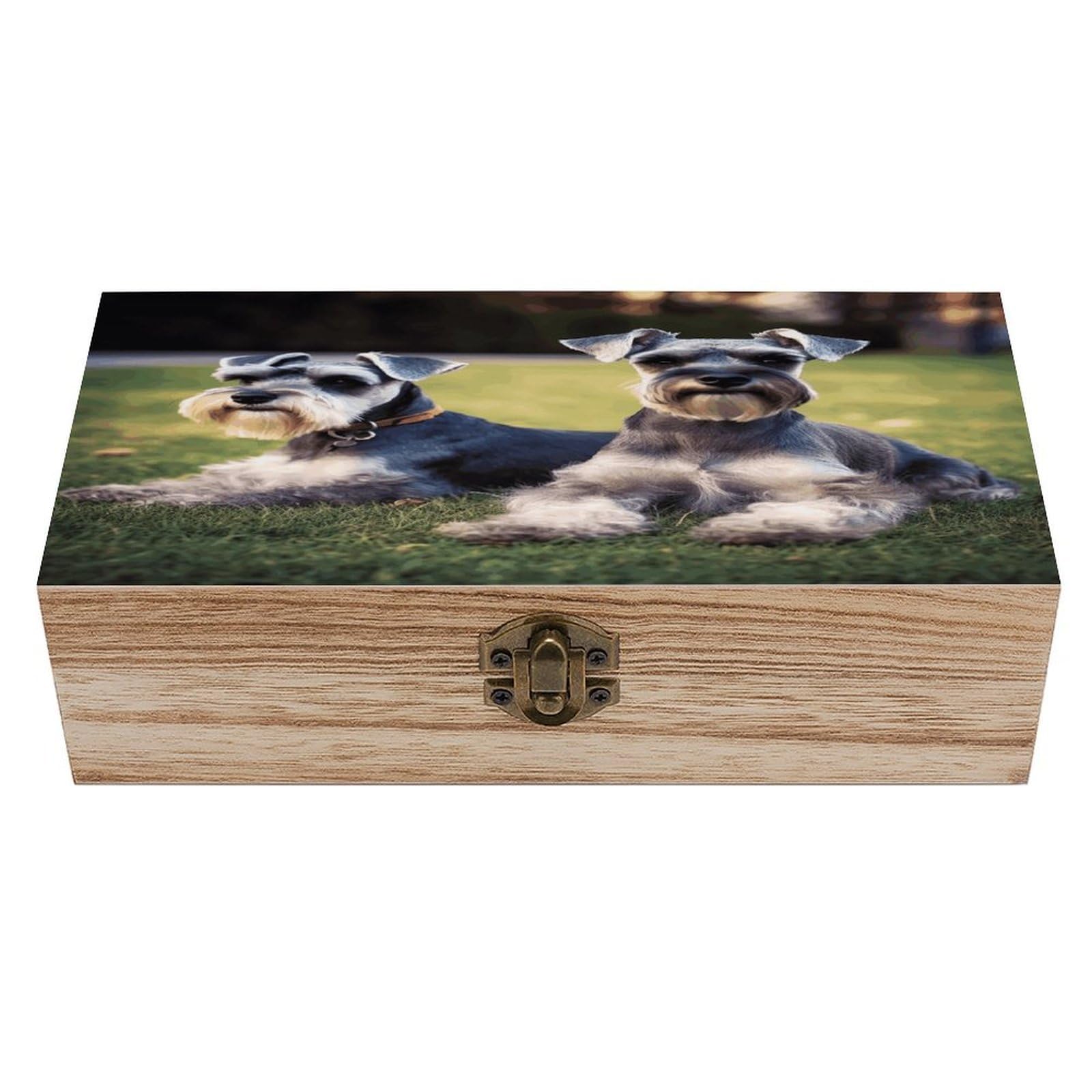FekiLoot Natural Wooden Keepsake Box with Hinged Lid, 8x4 Inch Adult Schnauzer Dogs Memory Box, Wood Jewelry Organizer & Trinket Holder, Gift for Men Women Anniversary Wedding