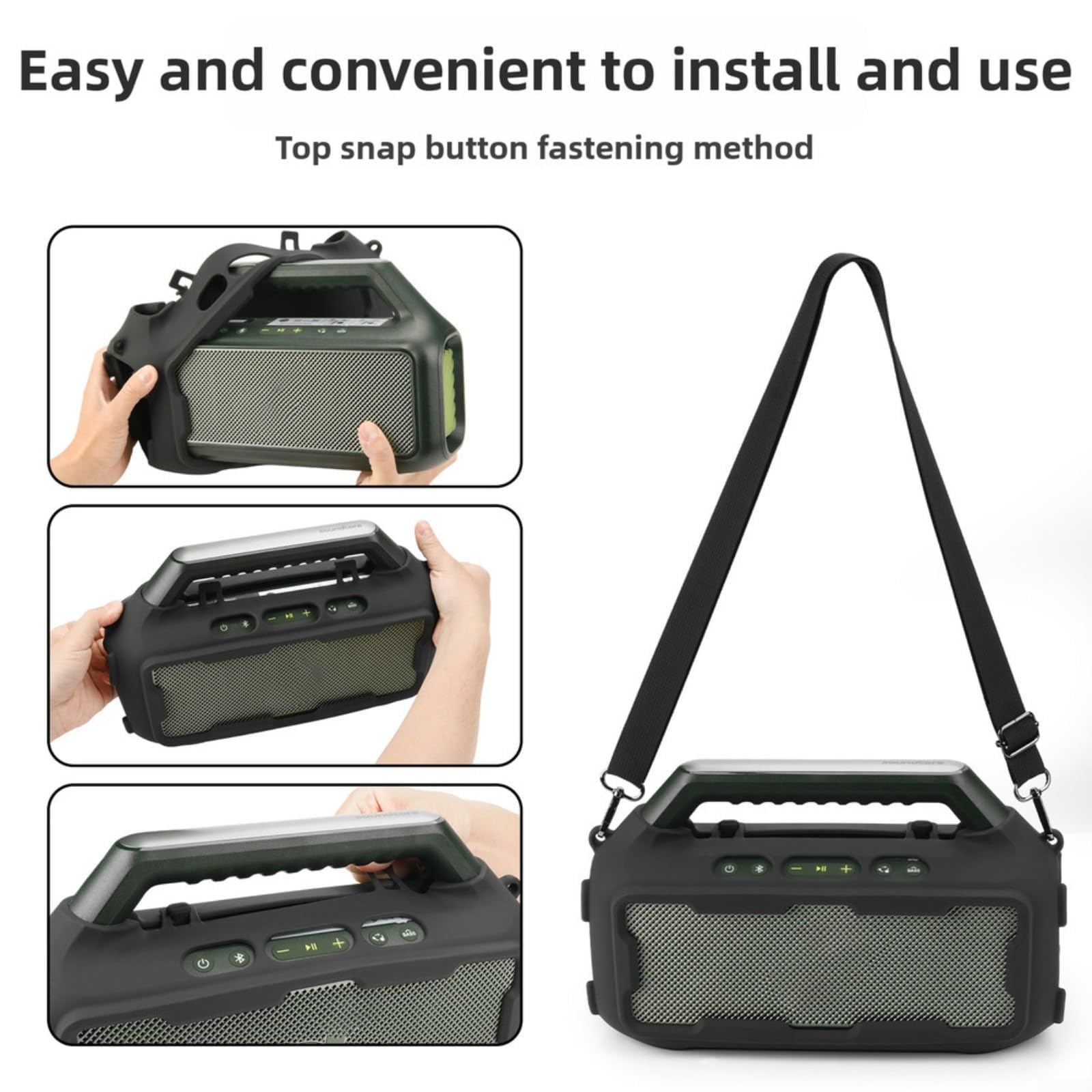 Silikonhülle für Soundcore Boom 2 Lautsprecher, stoßfeste Abdeckung mit Band, staubdichte Hülle für Reisen, Wandern, Outdoor, Schwarz