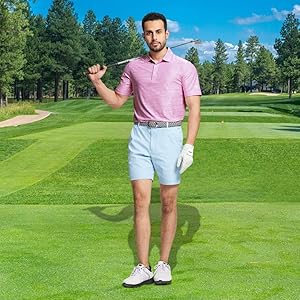 M MAELREG Golf Polo Shirts for Men Short Sleeve Dry Fit Striped Performance Moisture Wicking Collared Casual Mens Golf Shirt