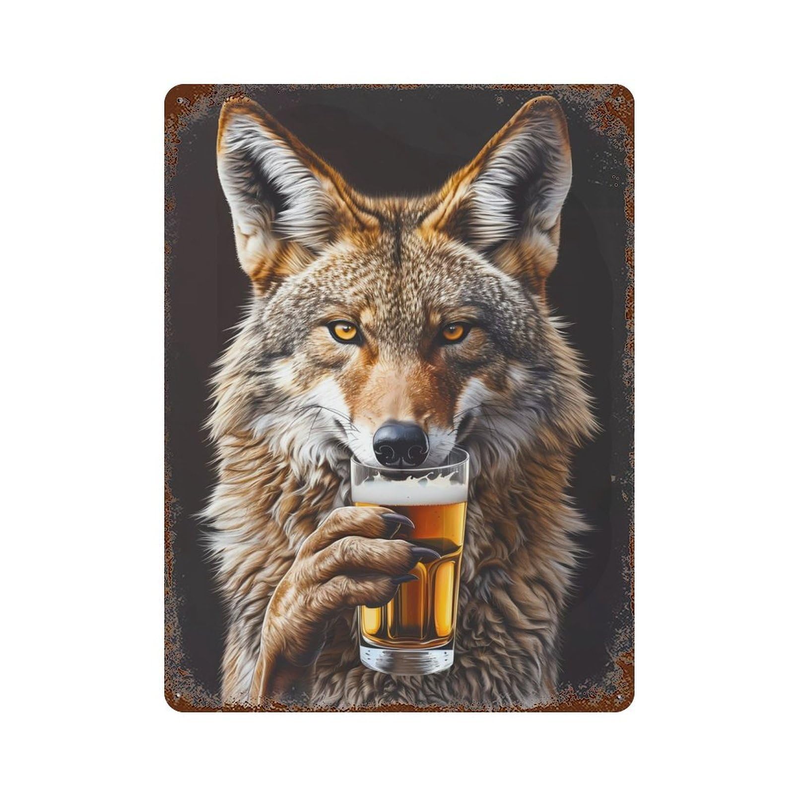 Coyote Beer Rust Effect Tin Sign 15.7"x11.8", Ideal for Farmhouse, Kitchen And Entryway Decor