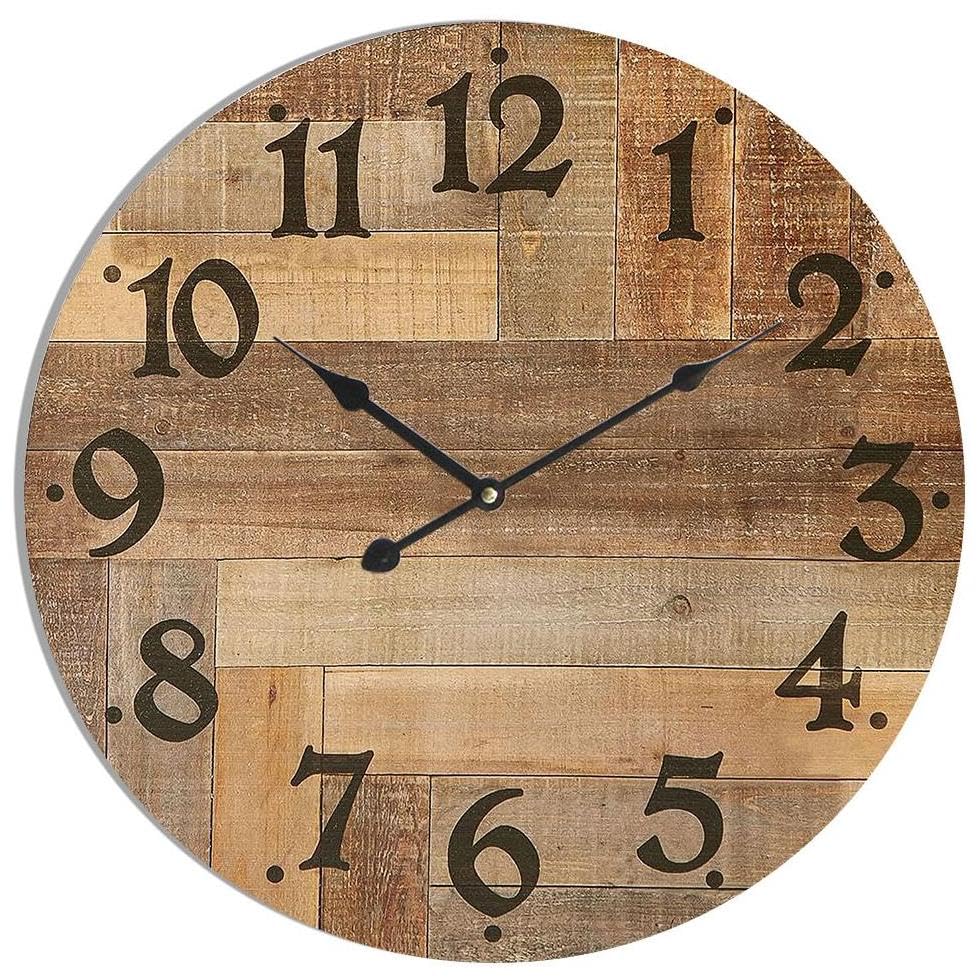 24 Inch Silent Large Wall Clock Battery Operated for Farmhouse Kitchen,Non-Ticking Retro Wall Clock with Big Numbers for Living Room,Vintage Wood Clock for Bedroom Home Country Office School