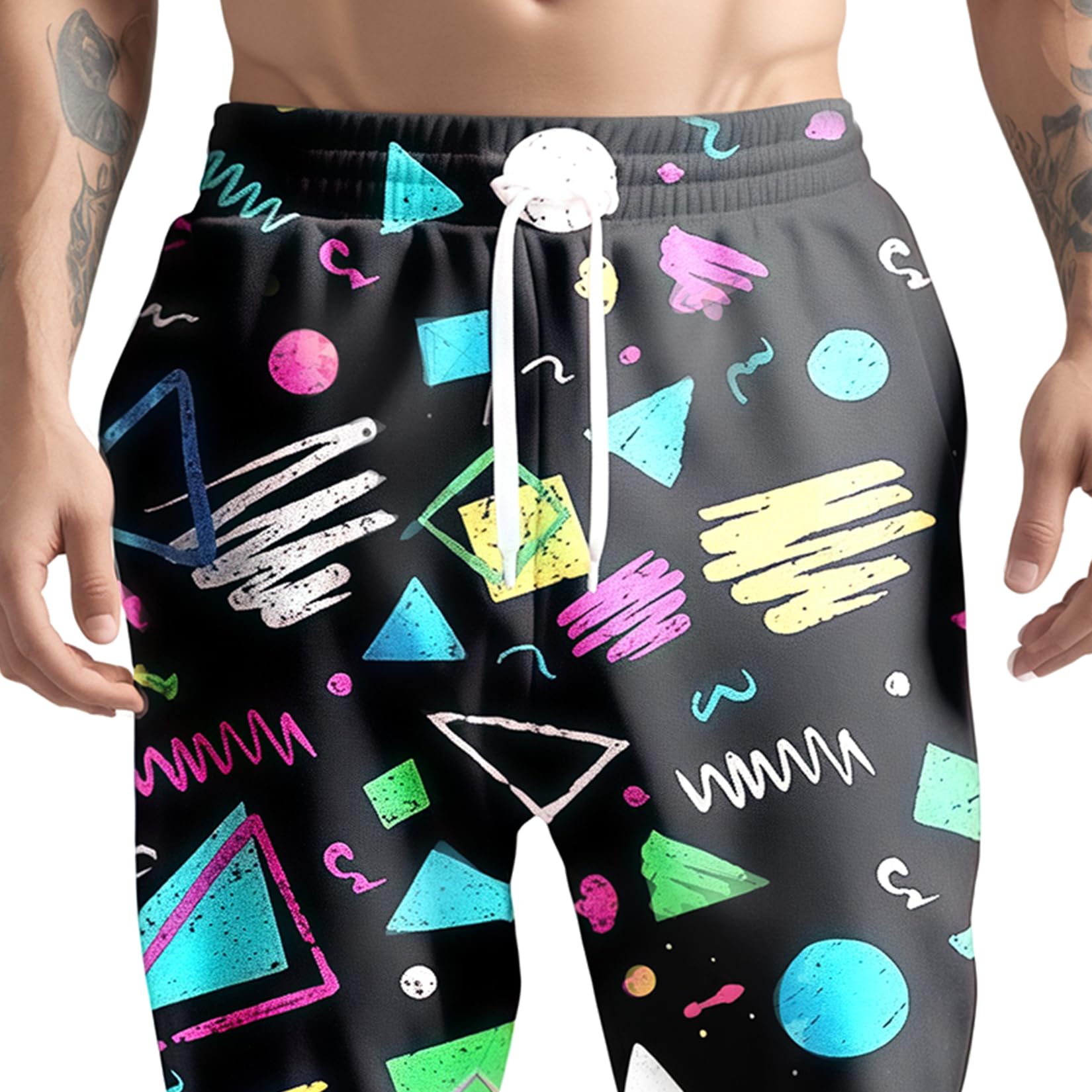 Pantalones Deportivos para Hombre de los años 80 y 90, Divertidos, para Entrenamiento, Correr, Estilo Retro, con Bolsillos, Negro -, L