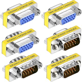 DKARDU 6 PCS VGA SVGA Coupler Connector, H15 Female to Female Male to Male Gender Changer Adapter, Male to Female Mini Gender Changer