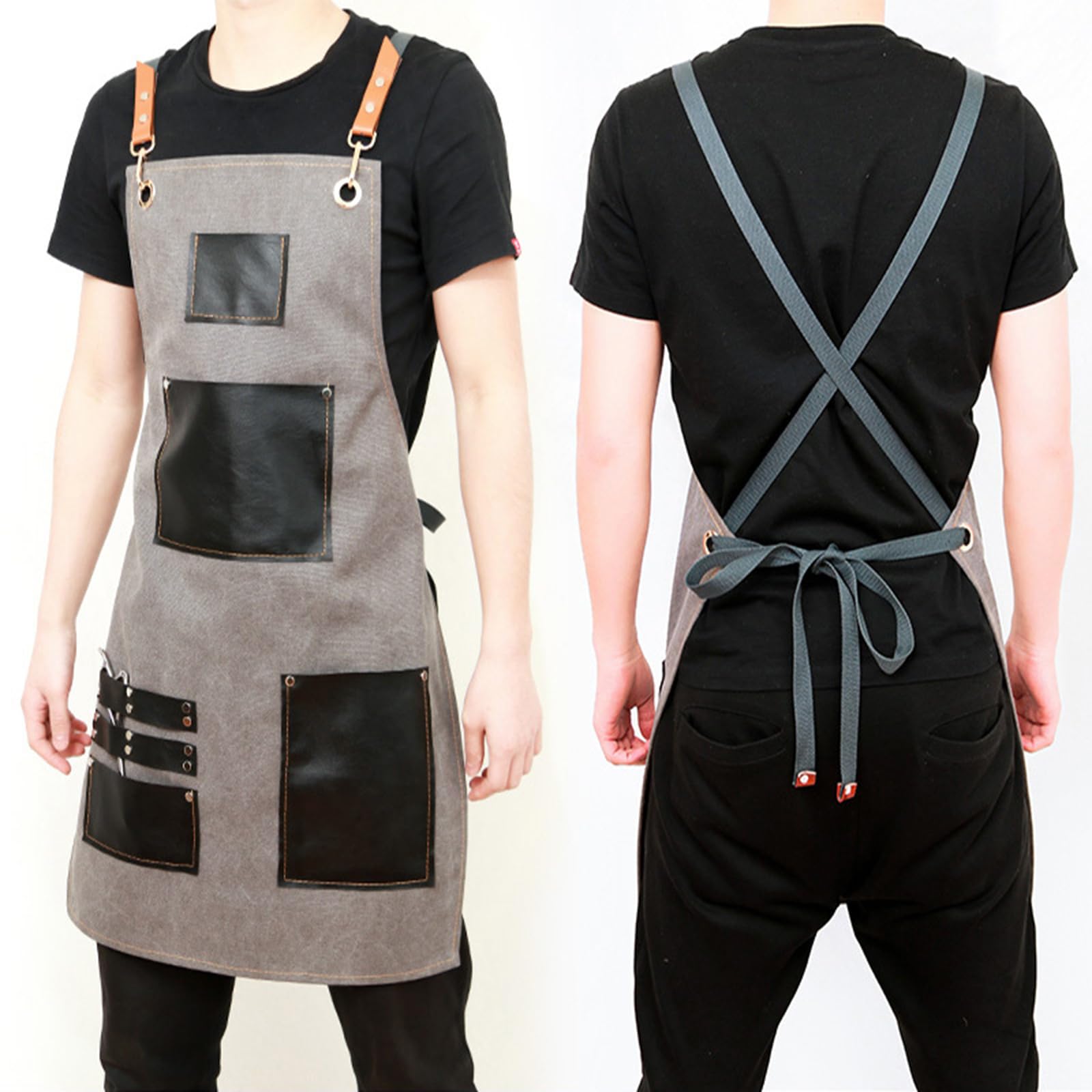 Grembiuli da cuoco for uomo e donna con tasche, grembiule lavoro for cucina, ristorante, barbecue, pittura, artigianato, marrone