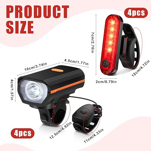 Miniatura 2 de Hanaive Juego de 4 luces LED brillantes para bicicleta, recargable por USB, faros delanteros y traseros, impermeables, accesorios de ciclismo para