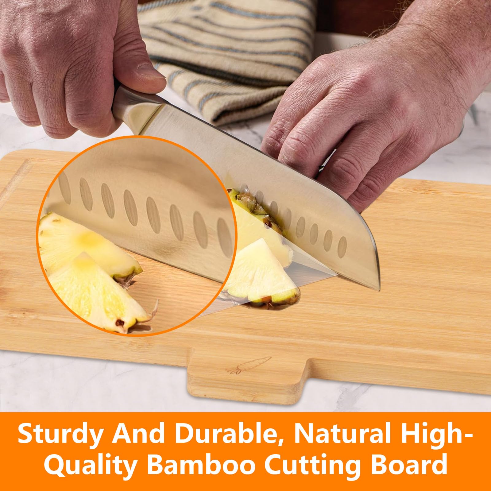 Juego de 4 tablas de cortar de bambú para cocina, tablas de cortar con soporte, tablas de cortar para carne, verduras, pescado y pan