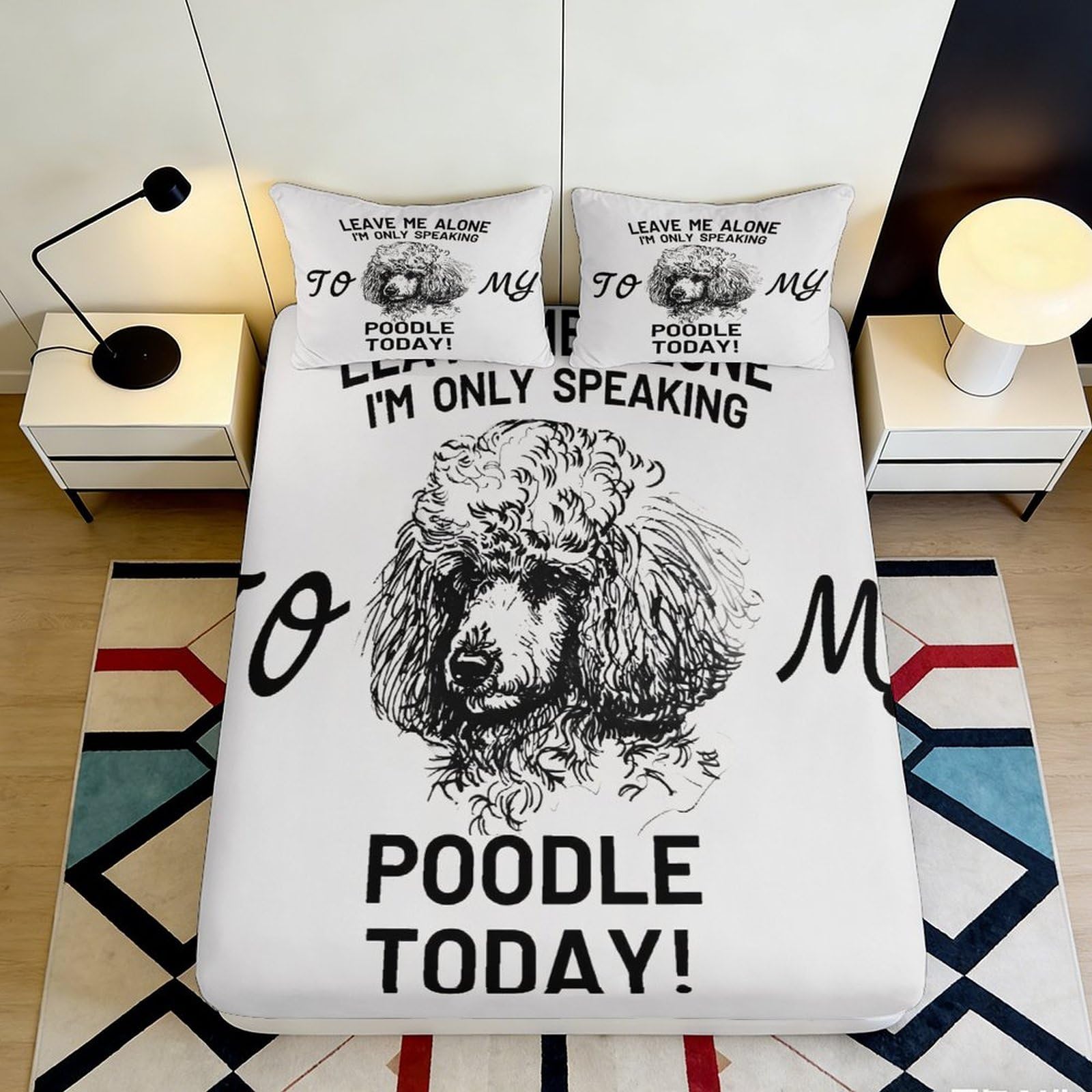 3D Printed Poodle Fitted Sheet Microfiber Deep Pocket Non-Slip Poodle Mattress Fitted Cover Elastic Hem Washable for Bedroom 200x200x25cm