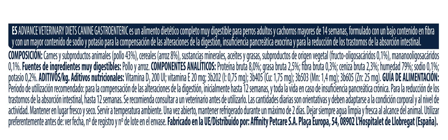 Advance Veterinary Diets Gastroenteric Cibo Umido per Cani Multipack 8x150g
