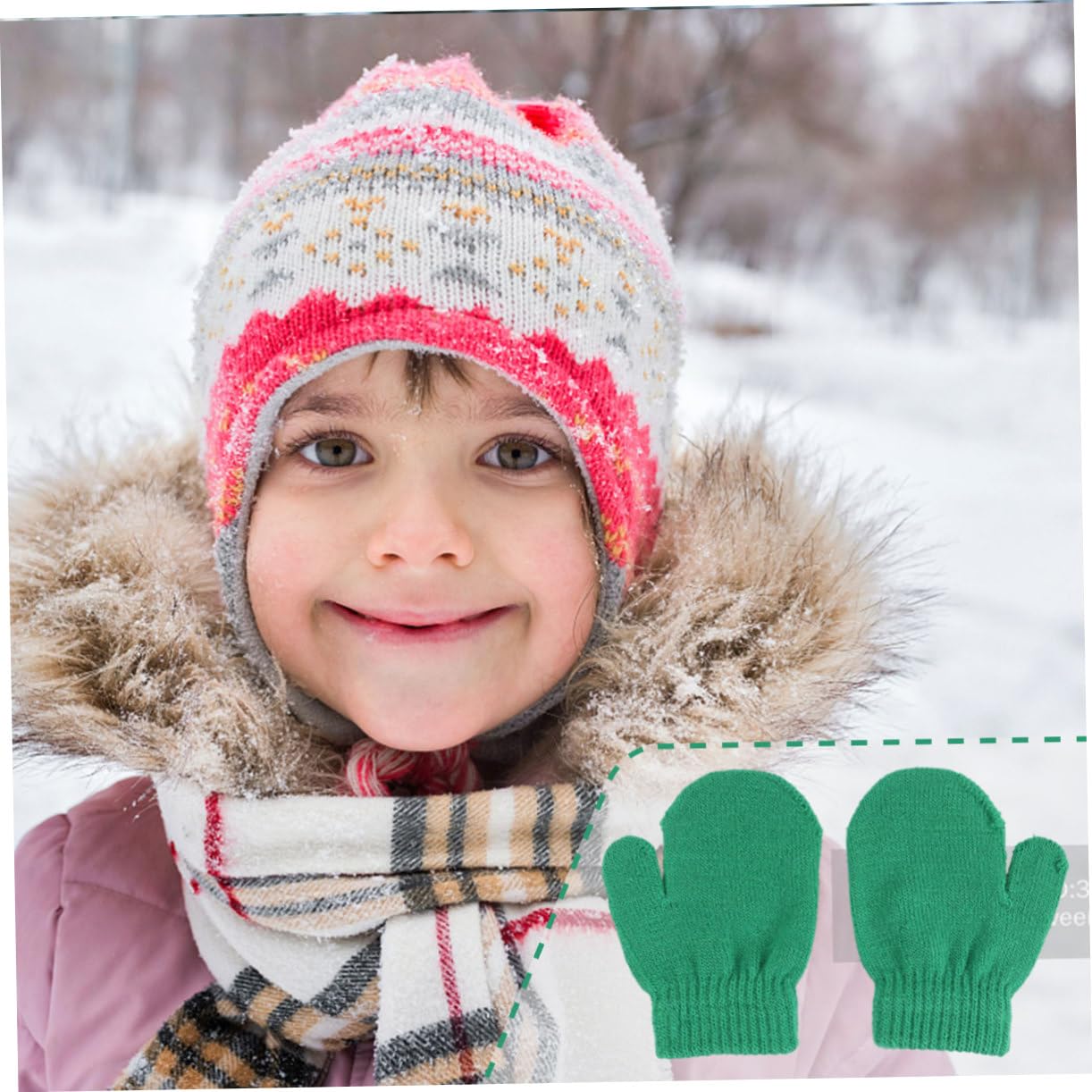 12 Manoplas de Punto para Guantes de Invierno Cálidos de Acrílico Diseño Monocromático y Elástico para Piel Sensible Infantil
