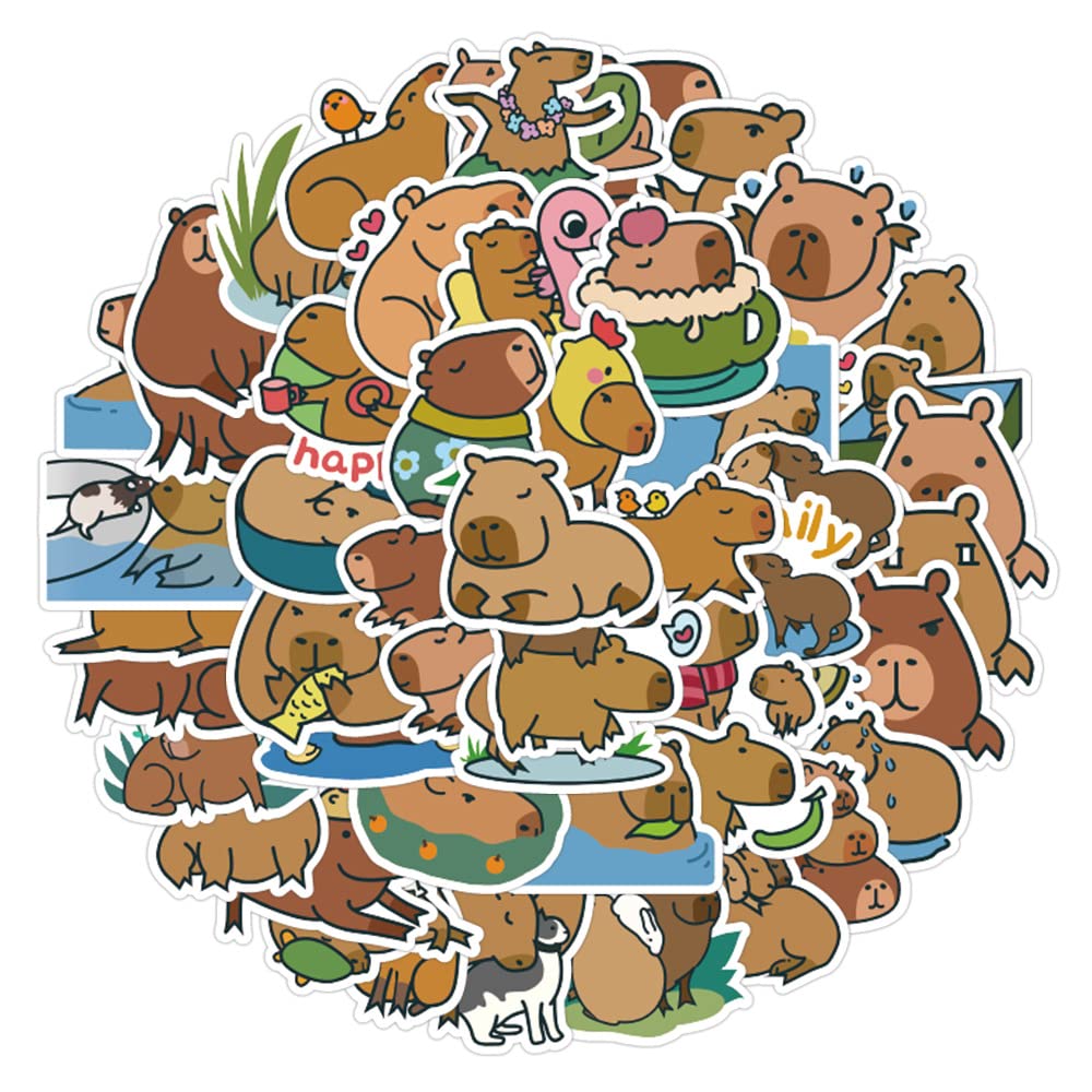 100 Pcs Capybara Stickers Vinyl Waterproof Cute Guinea Pig Sticker for Skateboard Water Bottle Laptop Bike Phone Luggage Scrapbook Computer Helmet,Cartoon Funny Animal Stickers for Kids Teens Adults