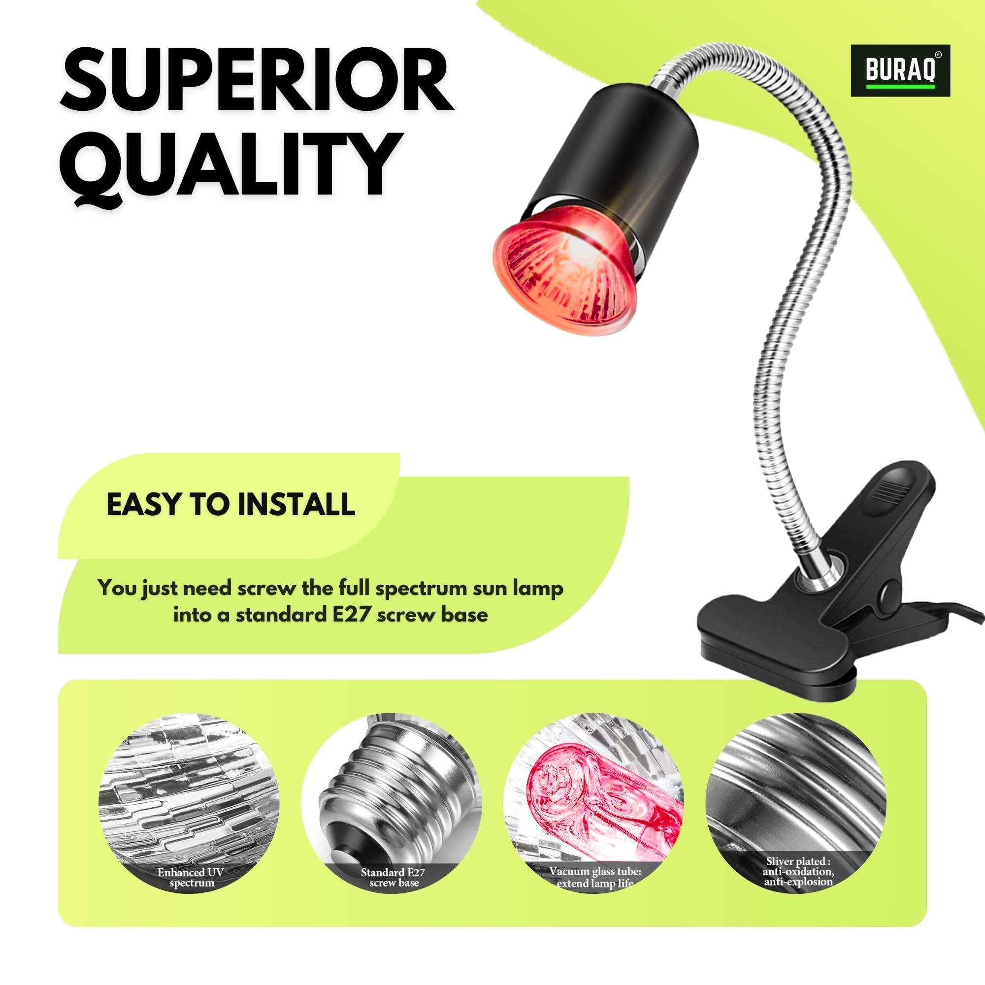 BURAQ 50W Infrared UV Rays (Red) Night Use UVA UVB, Ultraviolet Basking Heat Light Bulb (Set Of 1 UV Bulb - 50W) 2