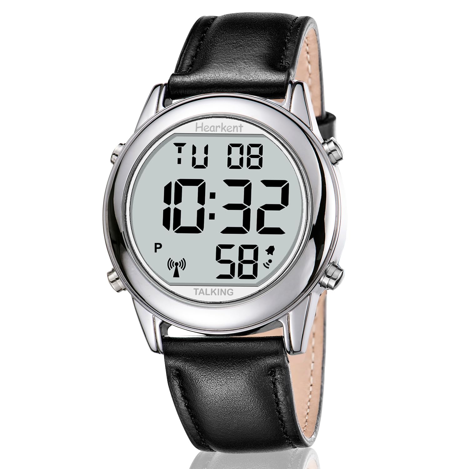 Hearkent Atomic Digital Talking Watch for Anziani Riceve segnali statunitensi Correzione automatica di ora e data Grandi numeri Facile da vedere Forte e chiaro Maschio Inglese Parlare, nero