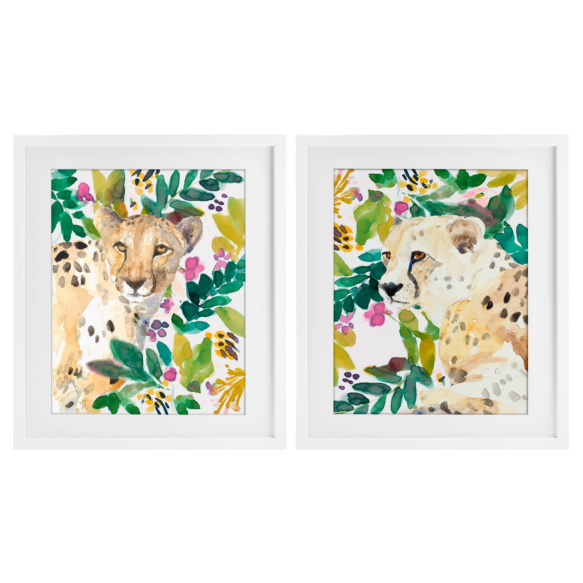 Stupell Industries Coastal White (Textured) 'Botanical Garden Wildlife'| 2Pc Framed Print Under Glass Set
