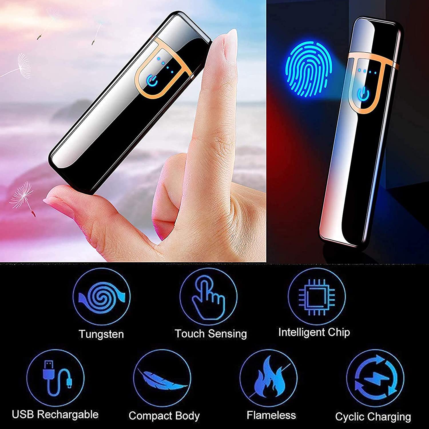 BiTNiX DGL 08 Electronic Touch Lighter, Smart Electric Lighters, USB Rechargeable Lighter Windproof Flameless Lighter Plasma Lighter for Smoking, Men, Gift,Cigarette, Cigar (Outdoors Indoors) 3